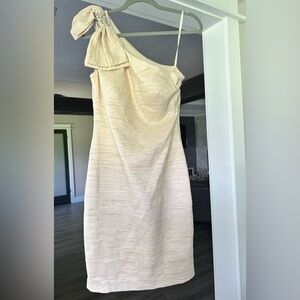 Eliza J Cream One-Shoulder Dress with Embellished Strap